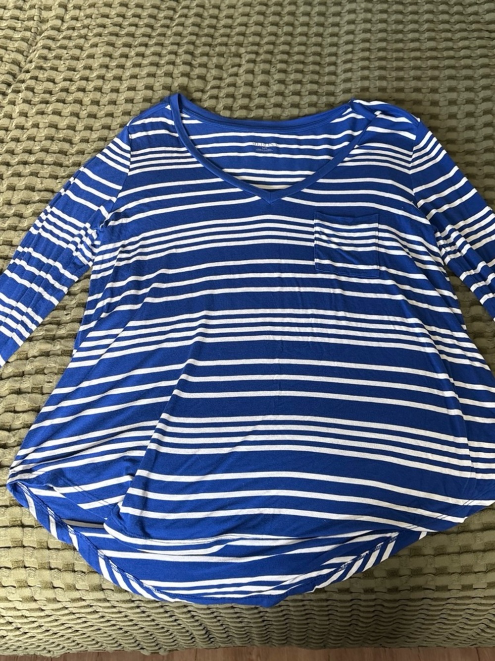 Merona Blue and White Striped V-Neck Long Sleeve Top